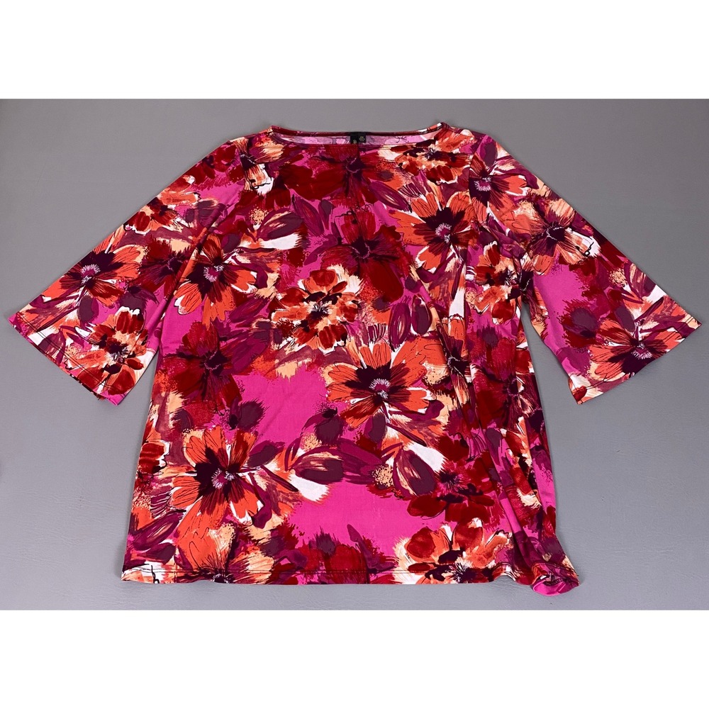 Olivia Paige Tunic Blouse Top Women's 2X Pink Floral Boat Neck 3/4 Sleeve  USA